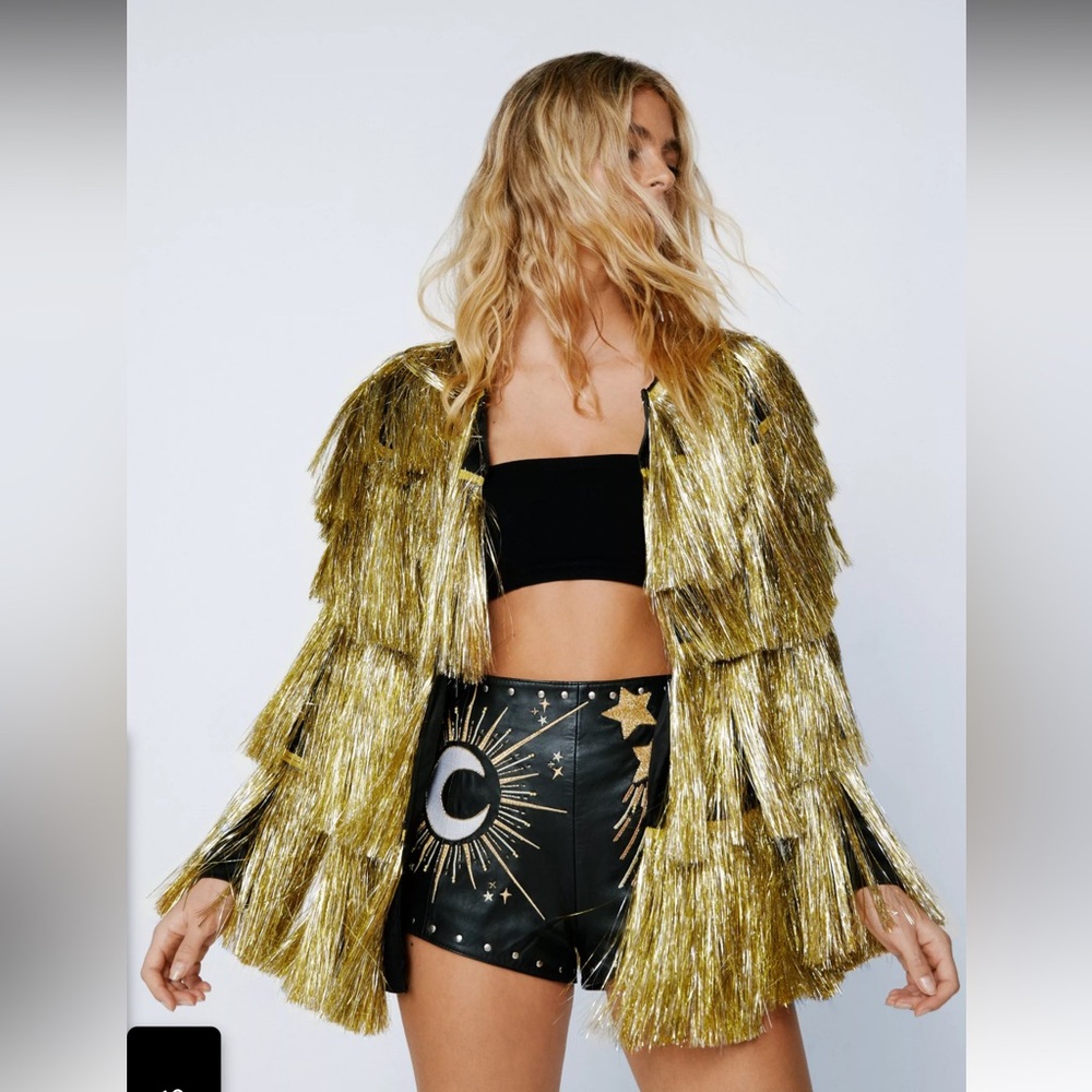 Nasty Gal Metallic Tiered Fringe Jacket